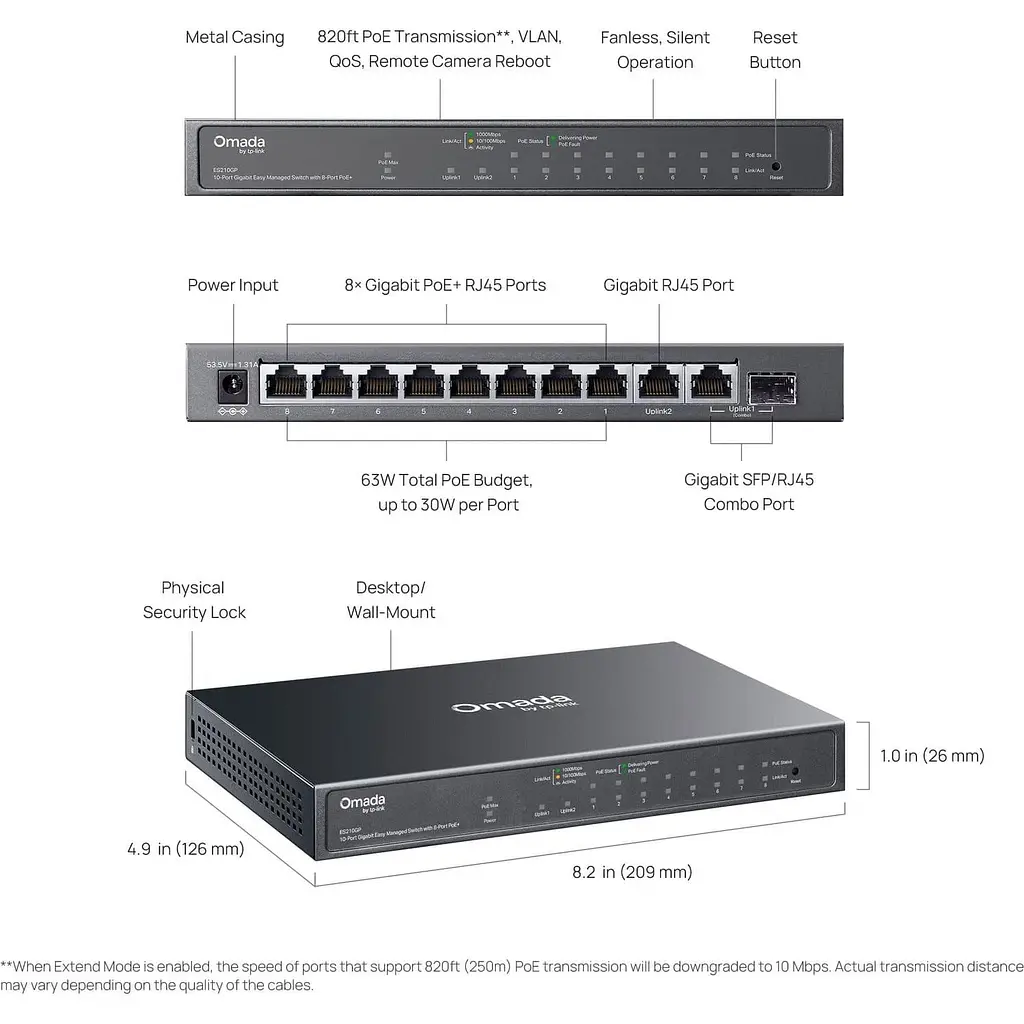 Комутатор TP-Link Omada ES210GP 10-Port Gigabit Smart PoE+ (ES210GP) - фото 7