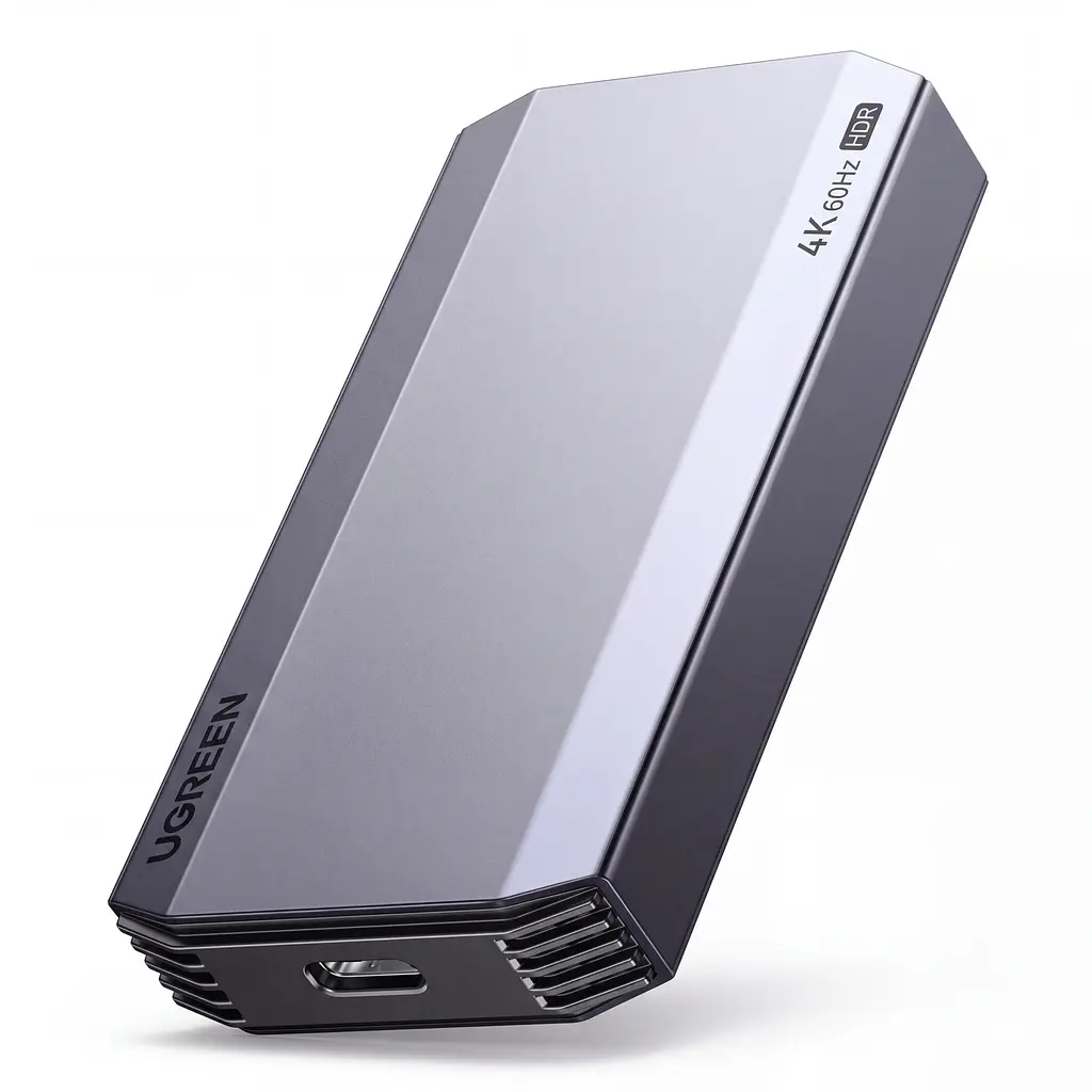 Карта відеозахоплення UGREEN UG707 вхід HDMI захоплення через USB-C USB 3.0 захоплення 4K 60 Гц / 2K 144 Гц / 1080p 240 Гц без наскрізного HDMI-виходу для запису та стримінгу підтримка HDR на вході без встановлення драйверів сумісна з OBS та PotPlayer у комплекті кабель даних USB-C / USB-C 0,5 м із перехідником USB-A алюмінієвий корпус з отворами для відведення тепла сріблясто-сіра з темно-сірими торцями (45647)