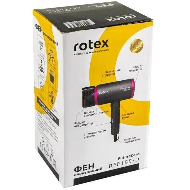Фен для волос Rotex RFF185-D Future Care складной 1800 Вт Черный  - фото 3