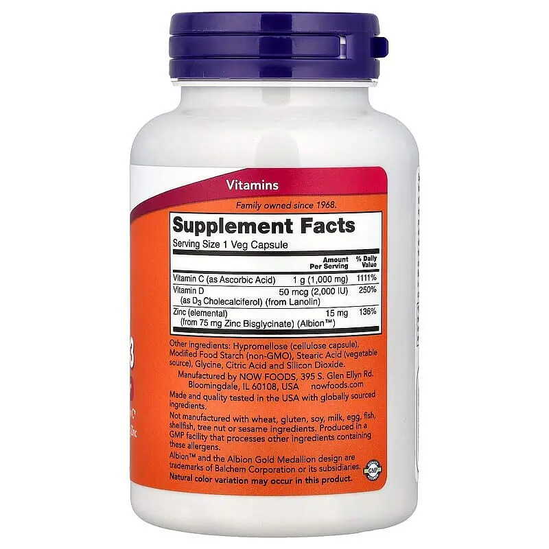 Вітаміни та мінерали NOW Vitamin C-1000 Zinc & D-3, 100 вегакапсул - фото 2