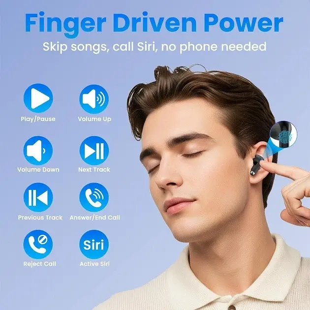 Беспроводные наушники S05-0699, Bluetooth 5.3, Deep Bass, 48г, LED-дисплей, IPX7, микрофон (Черные) - фото 2