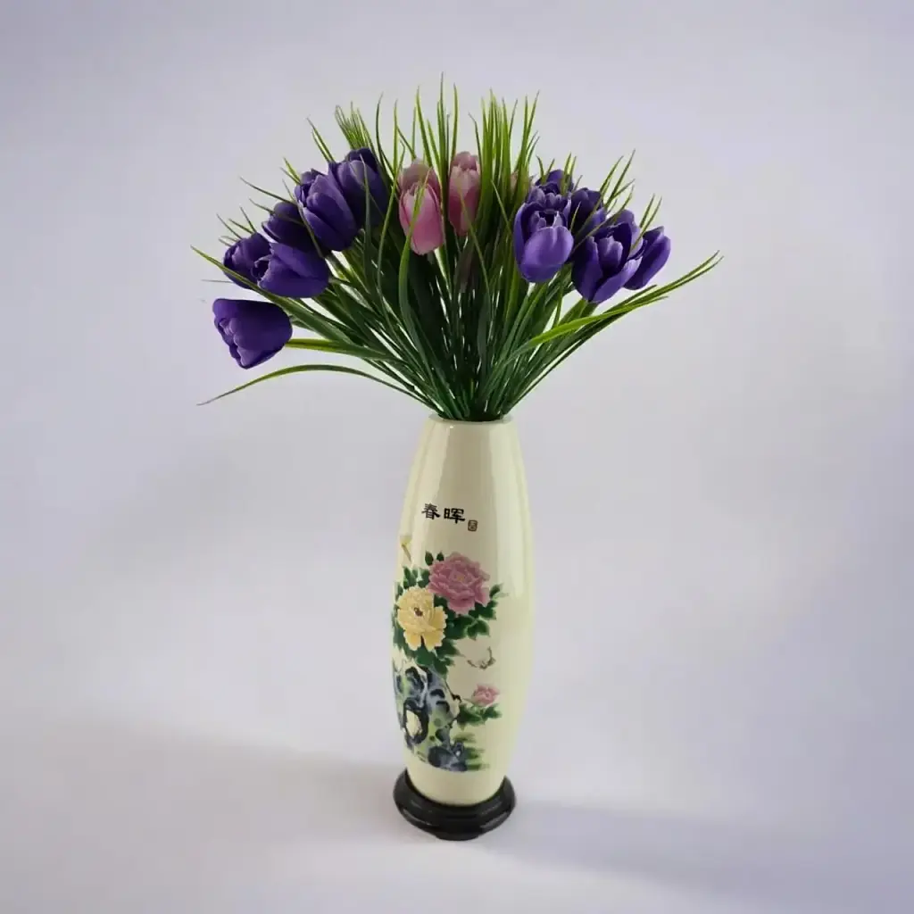 Ваза порцелянова на підставці Півонії 26х6.3х.6.3 см - фото 8