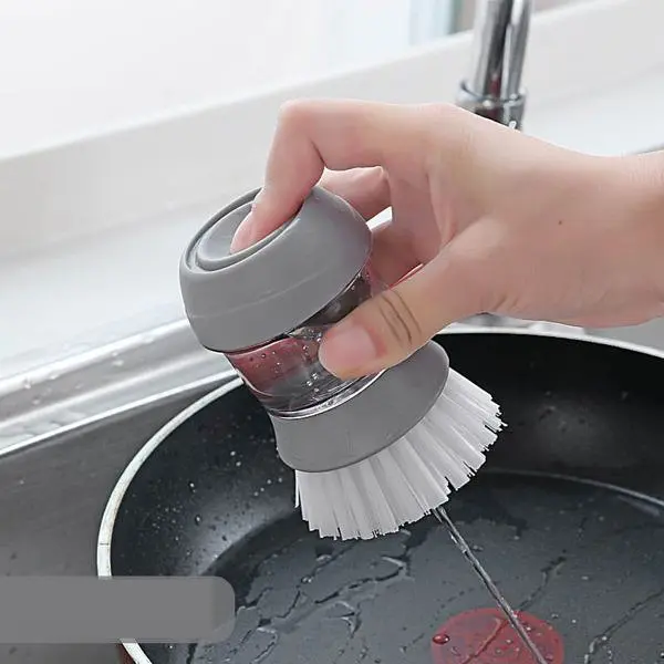 Щітка для посуду з дозатором для миючого засобу Cleaning Pot Brush з підставкою, Kitchen Master Сірий 85607 - фото 7