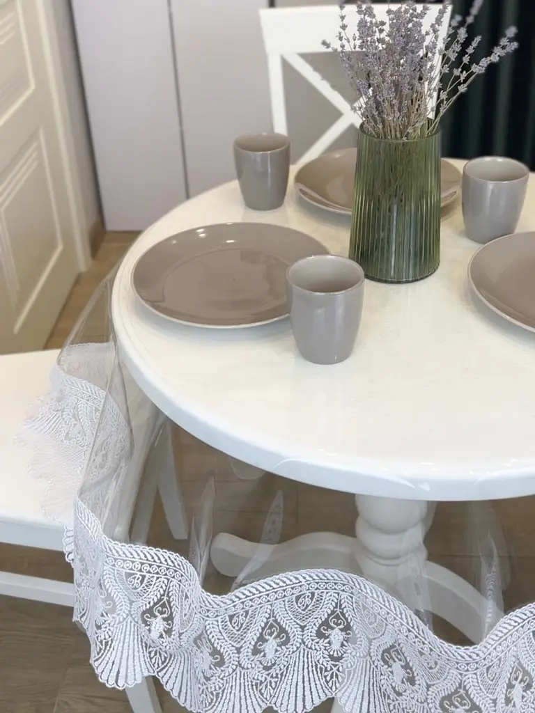 Силиконовая скатерть с белым кружевом Ришелье 15см 130х100 см - фото 5