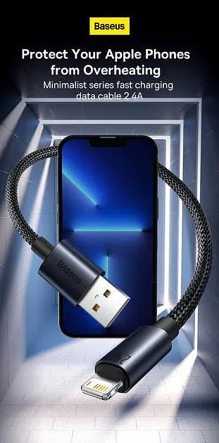 Кабель зарядний Baseus USB - Lightning 2.4A Fast Charging Cable for iPhone 1 м Black (CAJY010701) - фото 2