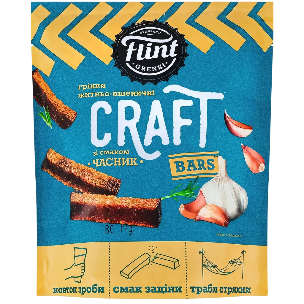 Набір: Сухарики Flint Пшенично-житні зі смаком краба 100 г + Грінки житньо-пшеничні Flint Craft Bars Часник 80 г - фото 3