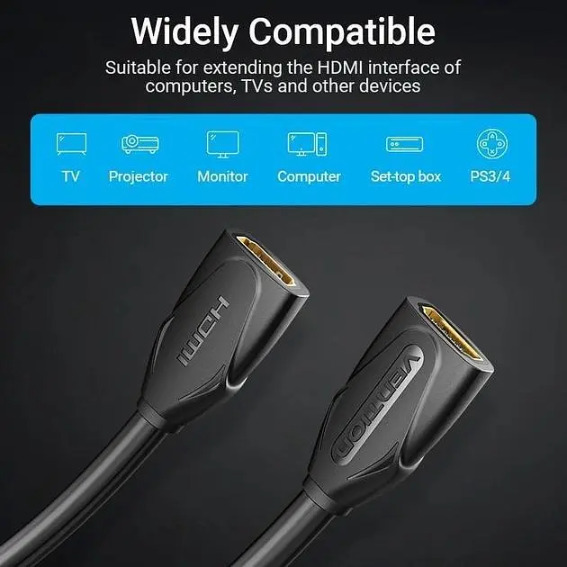 Удлинитель HDMI-HDMI v.2.0 Vention M/M PVC Shell 4K 60Hz 18Gbps gold-plated 0.5m Black (AAXBD) - фото 4