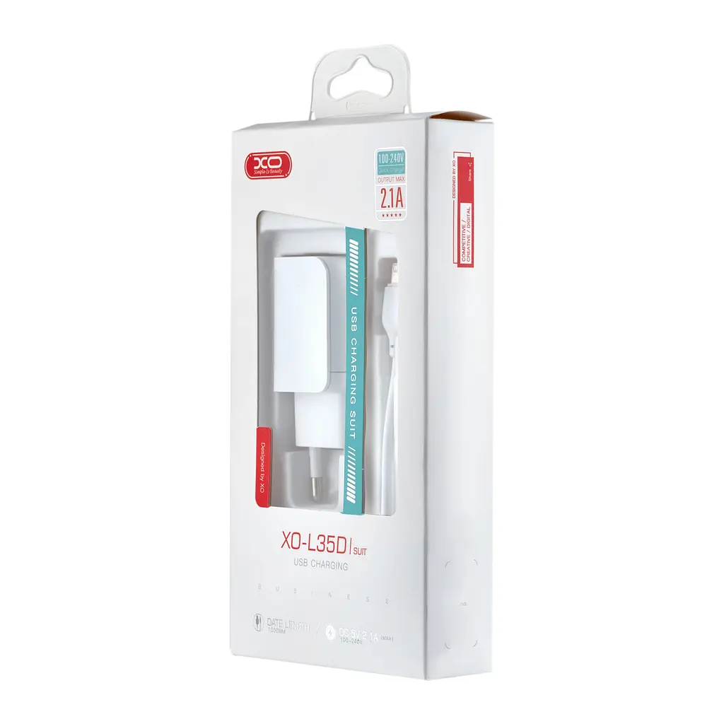 Мережевий зарядний пристрій XO L35D 2в1 Lightning 2USB / 2.1A білий - фото 2