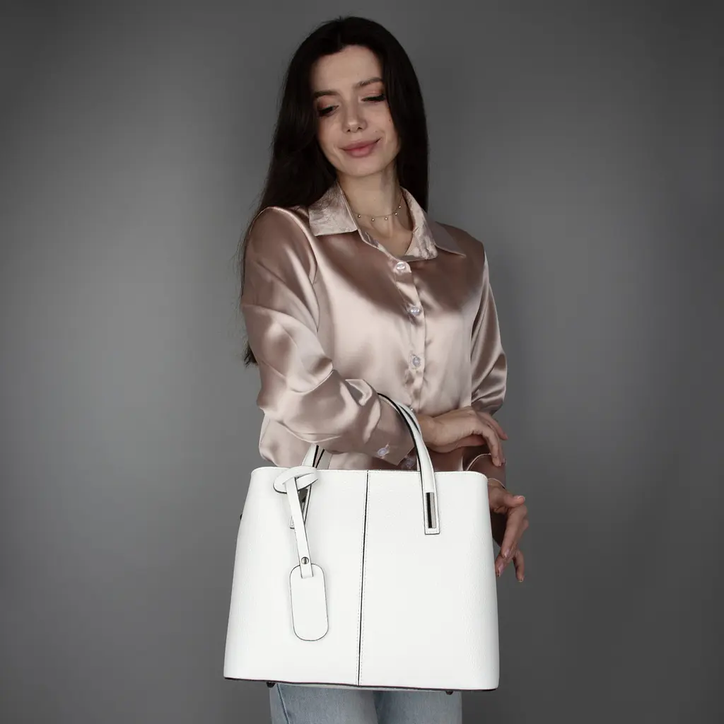 Сумка жіноча шкіряна ділова Virginia Conti 03719 велика з 2 ручками біла - фото 6