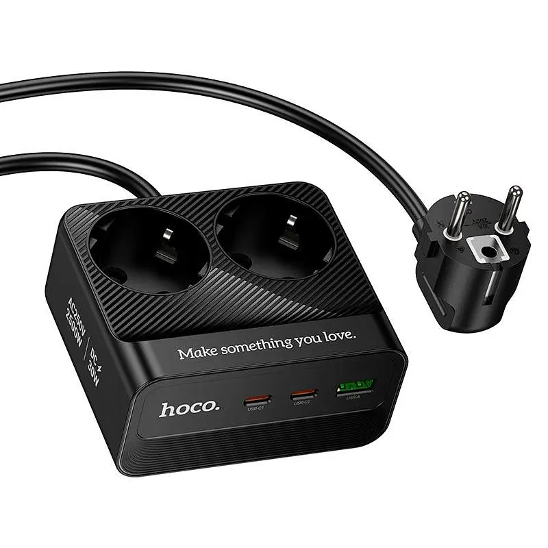 Удлинитель сетевой Hoco Descanso 2-socket PD desktop charger AC27 (L=2M) 1USB/2Type-C, 30W/3A - фото 2