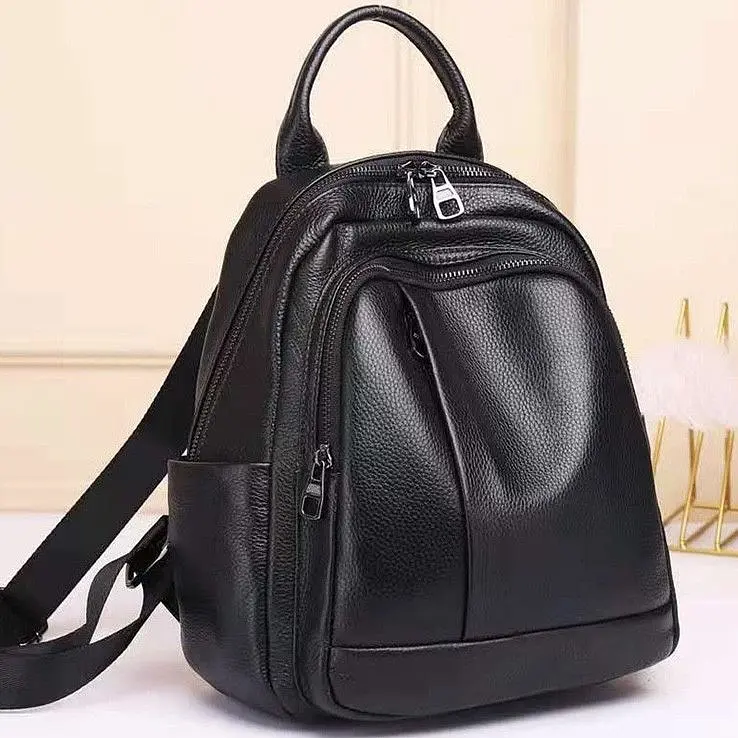 Шкіряний жіночий міський рюкзак на блискавці чорний 85271 Tiding Bag - фото 5