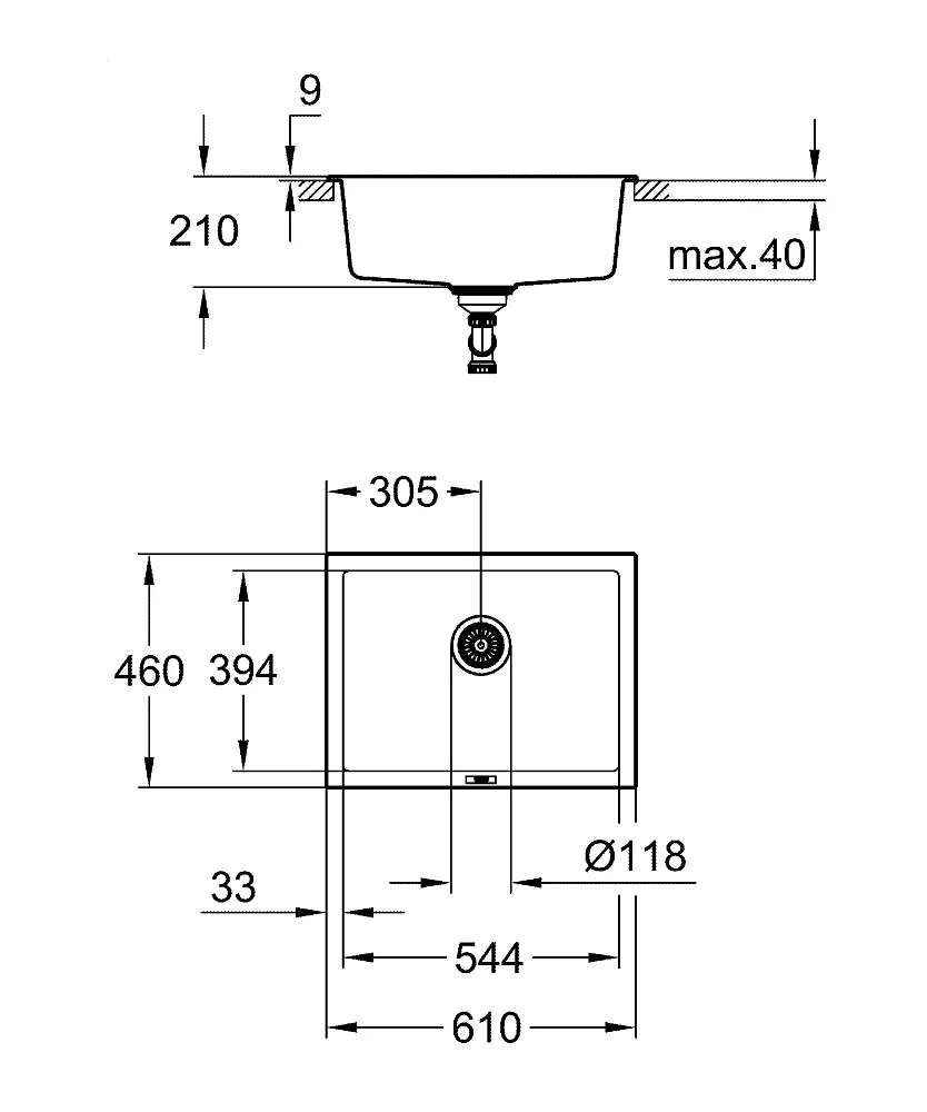 Кухонная мойка Grohe Granite Black 610 x 457 мм 31655AP0, Черный - фото 2