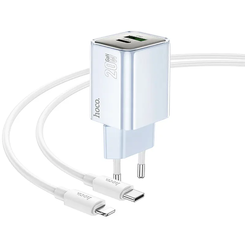 СЗУ Hoco N46 Glorious PD20W+QC3.0 (1USB-A/1C) + кабель Type-C to Lightning - фото 2