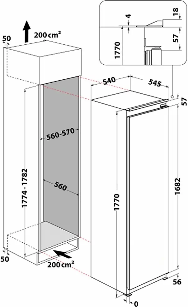Whirlpool Морозильная камера встроенная, 177x54х54.5, 209л, А++, NF, инв., белый - фото 8