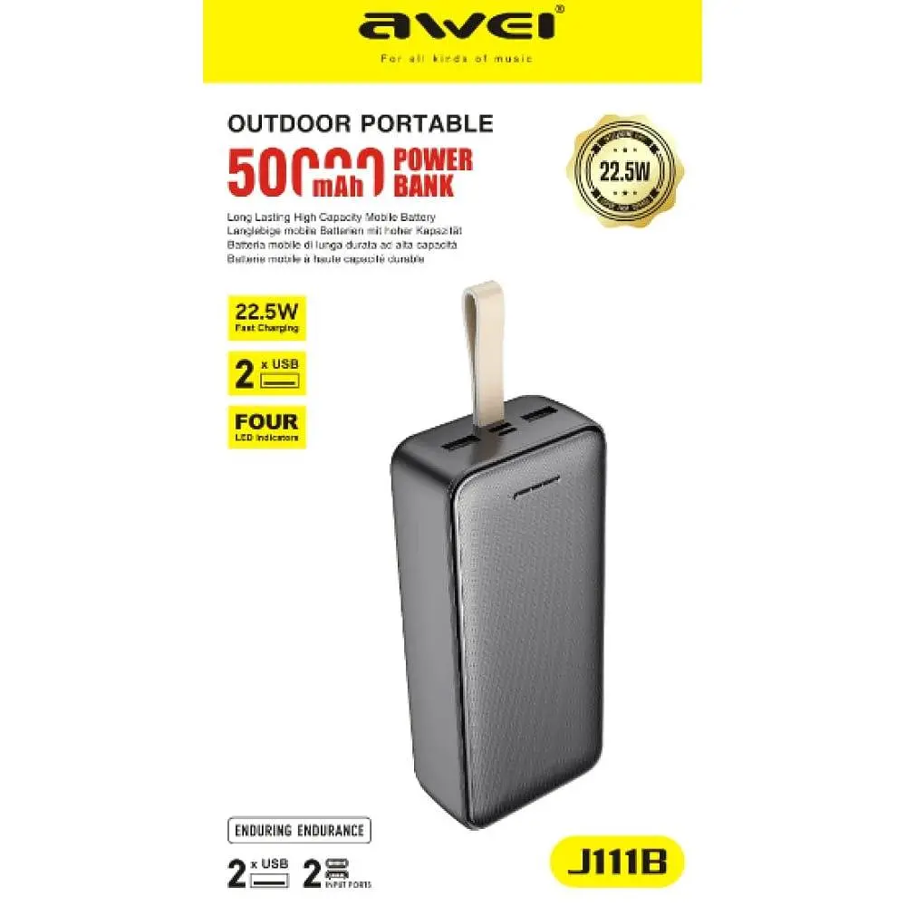 Зовнішній акумулятор Power Bank Awei J111B 50000mAh - фото 2