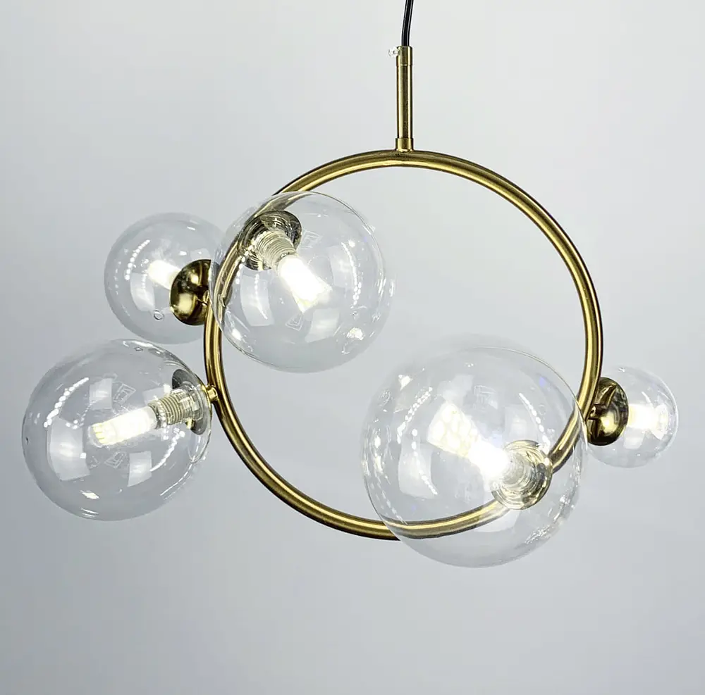Мініатюрна люстра у формі кільця в латуні з прозорими плафонами Bubble | Арт. H 069/5 AB | Line F - фото 2