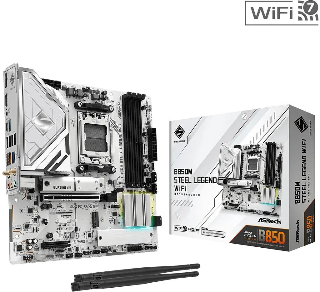 Материнська плата AsRock B850M STEEL LEGEND WIFI (B850M STEEL LEGEND WIFI) (Socket AM5, AMD B850, Micro-ATX) - фото 5