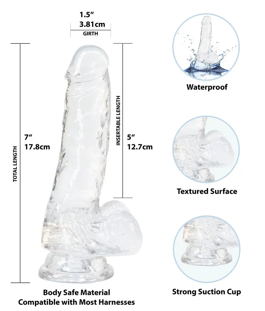Прозорий фалоімітатор Addiction - Clear Dildo with Balls 7″, віброкуля в подарунок - фото 2