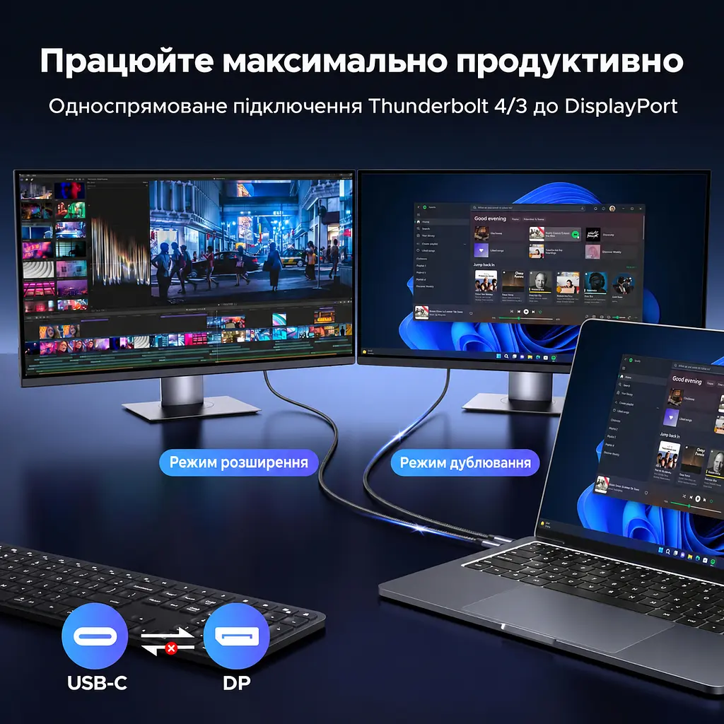 Відеокабель UGREEN CM556 USB-C - DisplayPort 1.4 8K 60 Гц 1 м сіро-чорний (25157) - фото 3