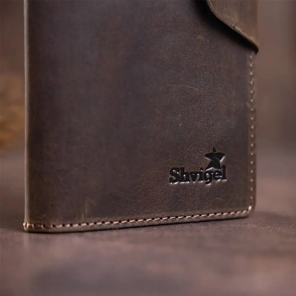 Кошелек мужской из винтажной кожи SHVIGEL 16169 коричневый - фото 5