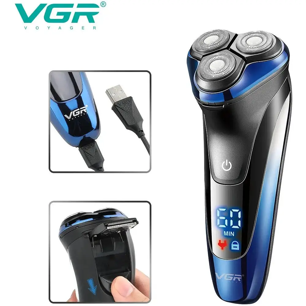 Электробритва VGR V-387 роторная с водонепроницаемым корпусом XPRO черно-синяя (44261-V-387_479) - фото 2