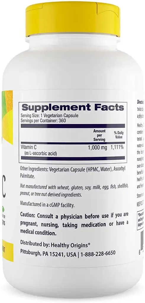 Витамин С L-аскорбиновая кислота Healthy Origins Vitamin C 1000 мг 360 вегетарианских капсул - фото 2