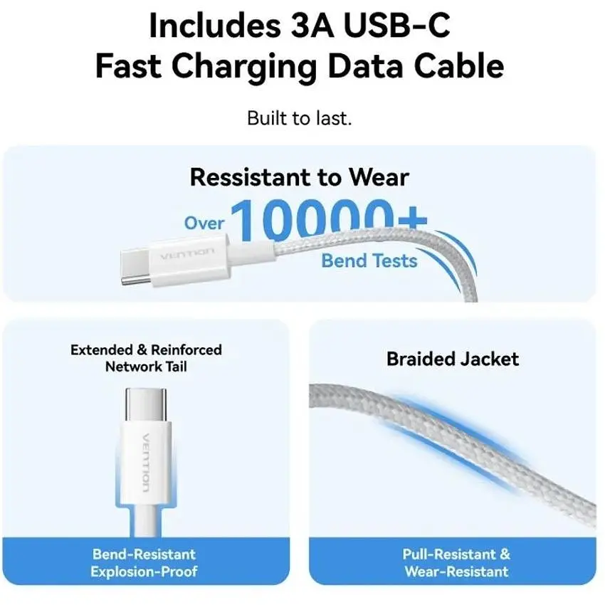 Зарядний пристрій 1xUSB-C 30W + USB-C cable М-М White Vention (G18W0-EU) - фото 3