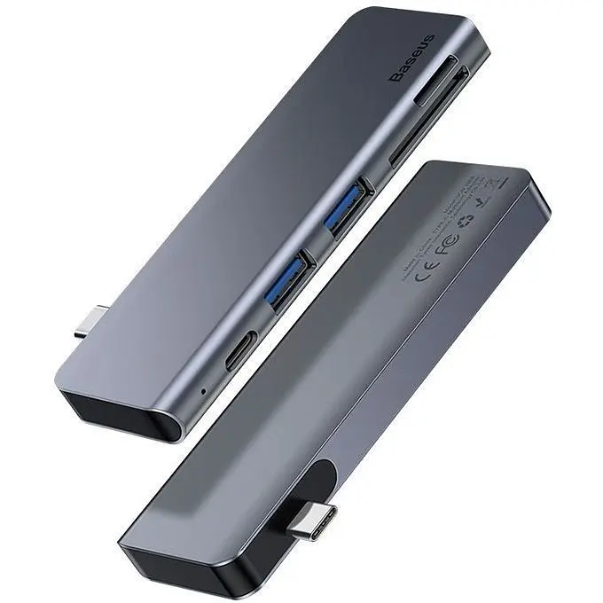USB-хаб Baseus Harmonica Five-in-one HUB Adapter Grey (CAHUB-K0G) [72625] - фото 3