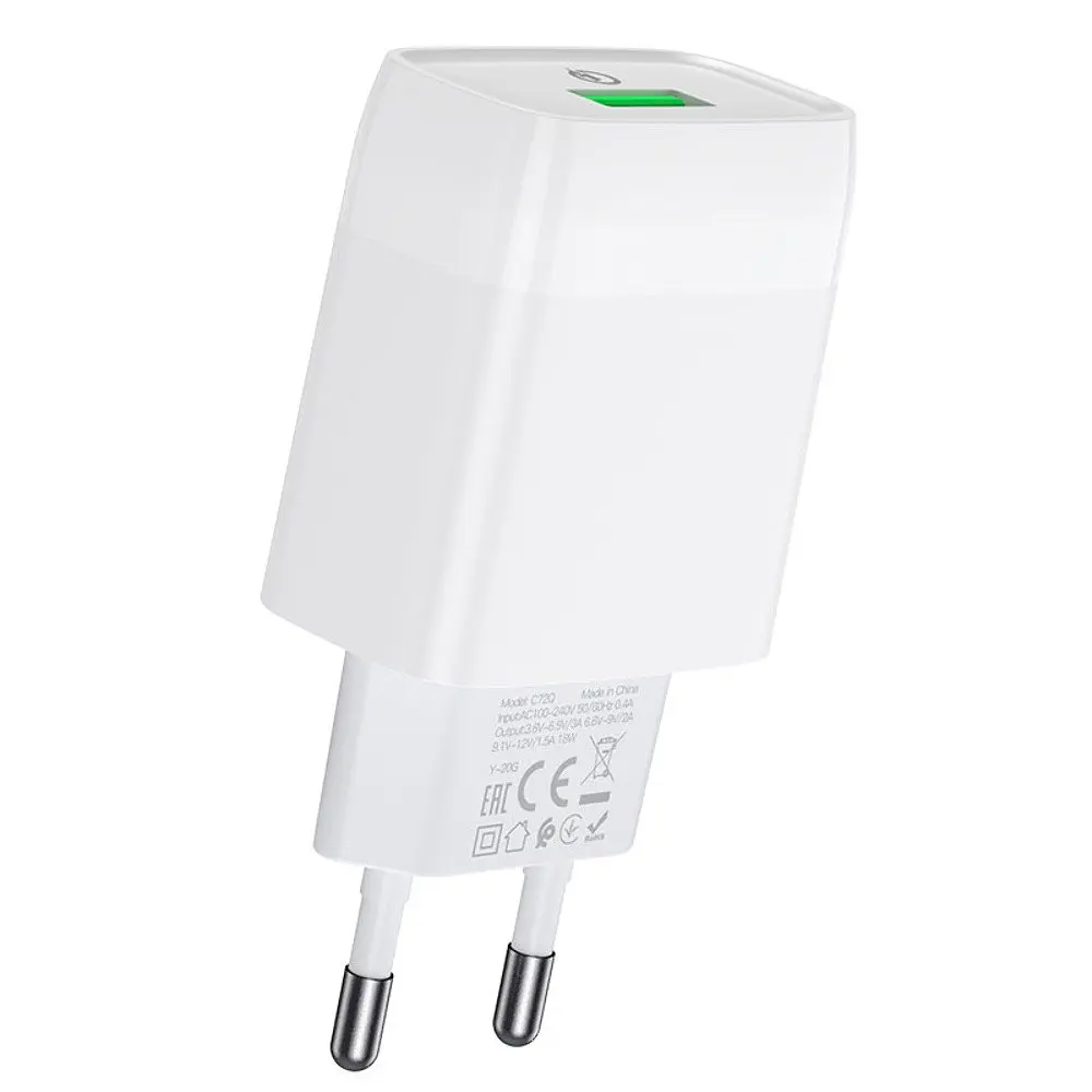 Мережевий зарядний пристрій Hoco C72Q USB QC 18W білий - фото 3