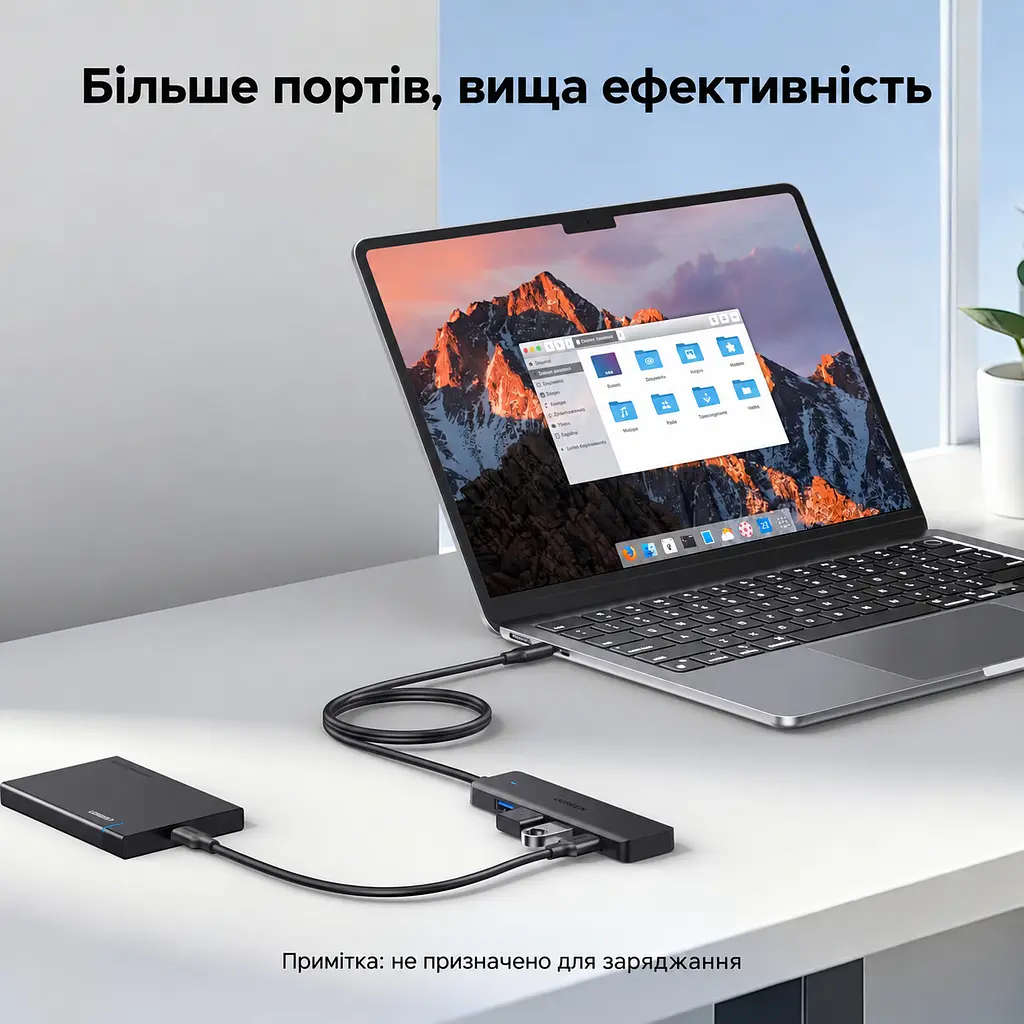 USB-хаб UGREEN CM219 USB-концентратор вхід USB-C та 4 виходи USB-A USB 3.2 Gen 1 теоретично до 5 Гбіт/с без драйверів у Windows macOS Linux з вбудованим кабелем 1 м чорний (75582) - фото 5
