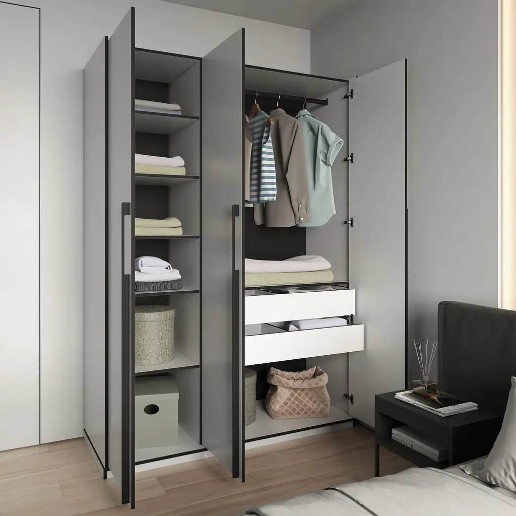 Шафа для одягу Flamecame у спальню зі штангою та поличками на 3 двері FR-16 Тефра - фото 5