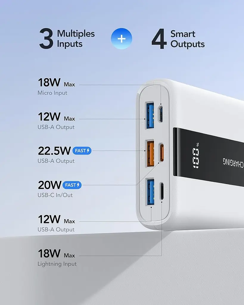 Портативний зарядний пристрій VRURC, для швидкої зарядки 2000 мАг, PD і QC 3.0 Mini Travel Essentials - фото 4