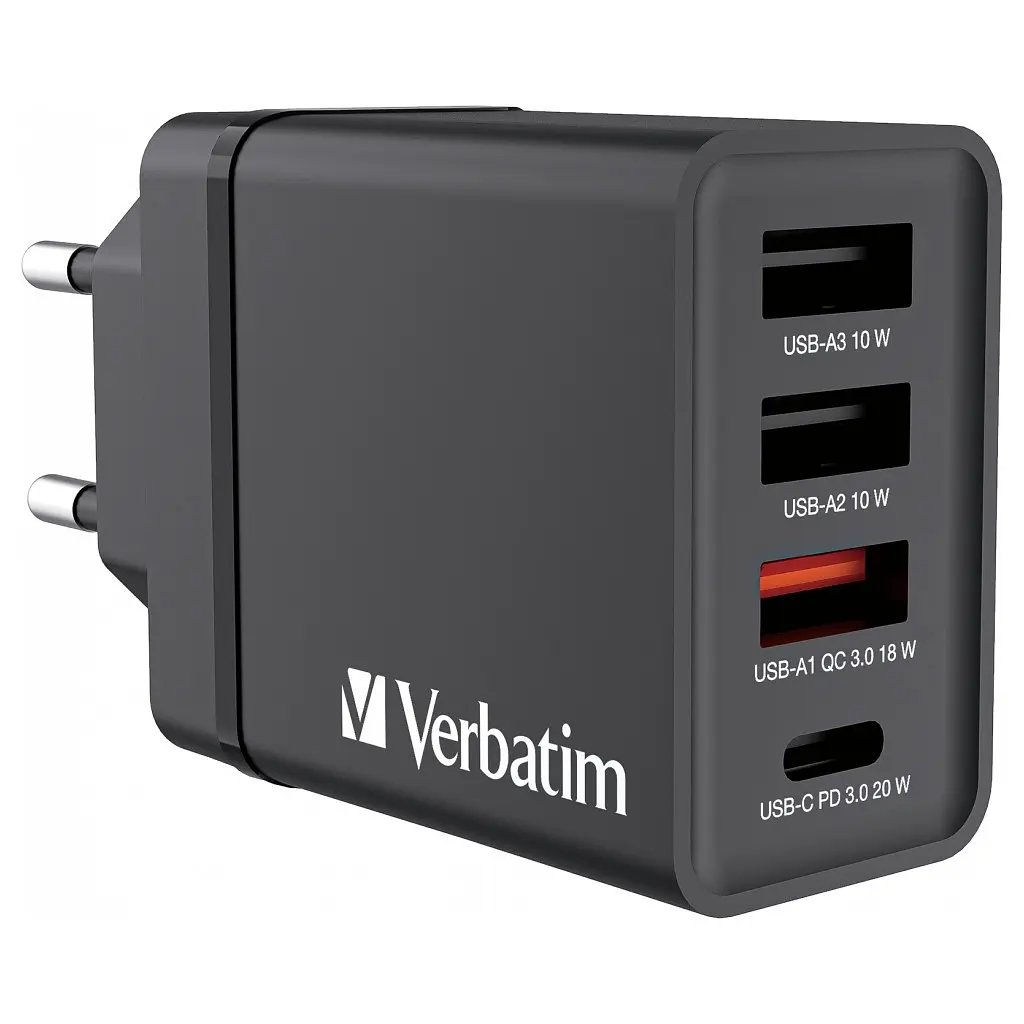 Зарядний пристрій Verbatim USB 30 Вт PD 3.0 4 порти чорний (49700)