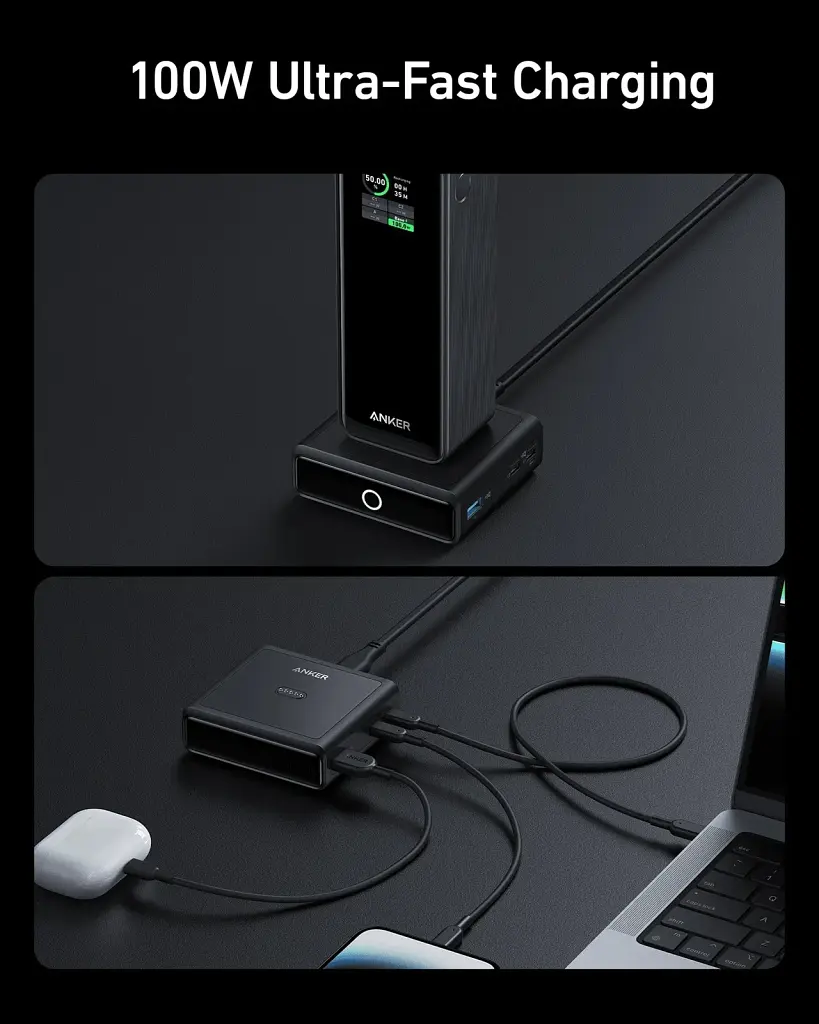 Зарядний пристрій Anker 2xUSB-C 100W + 1xUSB + Pogo pin for Anker Prime black (A1902311) - фото 4