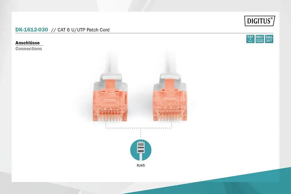 Патч-корд Assmann CAT 6 U-UTP, PVC AWG 26/7, 3 м, DK-1612-030 - фото 2