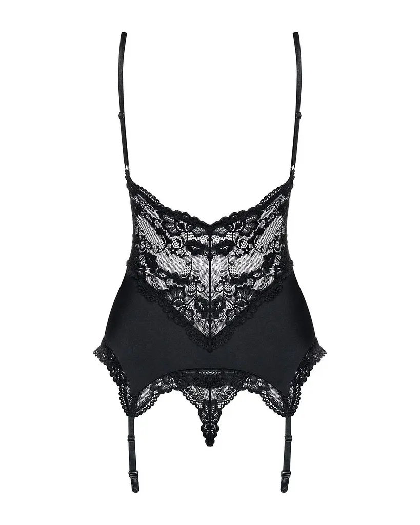 Сатиновый кружевной корсет Obsessive Obsessive 810-COR-1 babydoll & thong S/M - фото 6