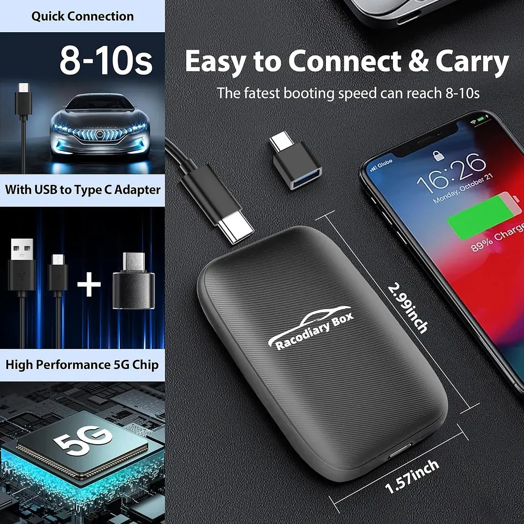 Бездротовий адаптер CarPlay та Android Auto 2024 Racodiary 3-в-1 для оригінальних дротових автомобілів CarPlay - фото 4