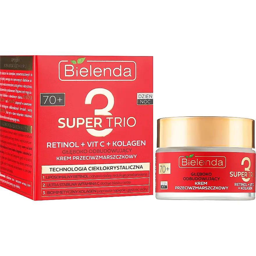 Крем против морщин Bielenda Super Trio Retinol + Vit C + Kolagen 70+ глубоко восстанавливающий 50 мл - фото 2
