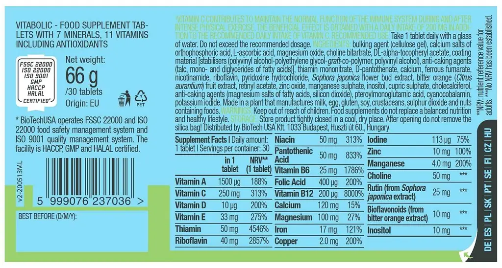 Витаминно-минеральный комплекс BiotechUSA Vitabolic 30 таблеток - фото 2