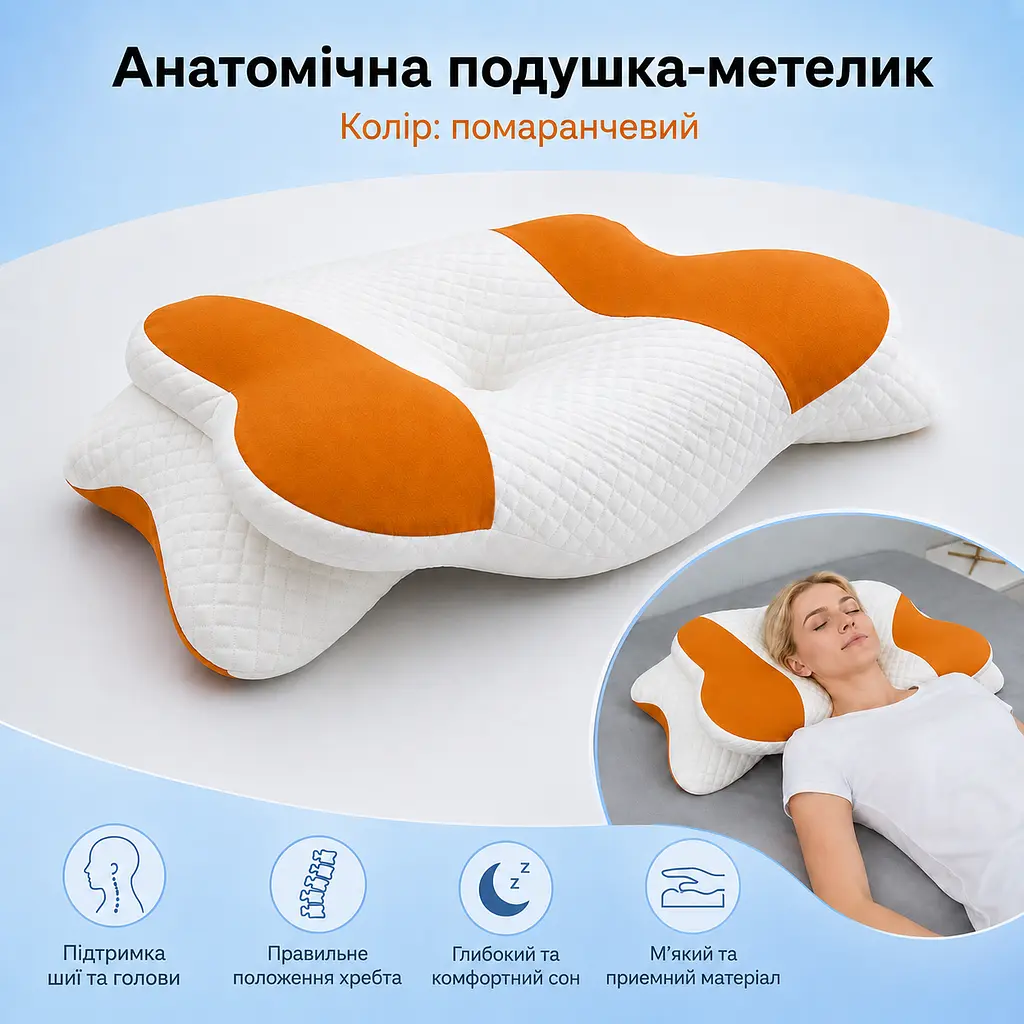 Ортопедична подушка Solve Beauty Метелик оранжево-біла 65 x 40 x 15/10 см (KT9000402) - фото 8