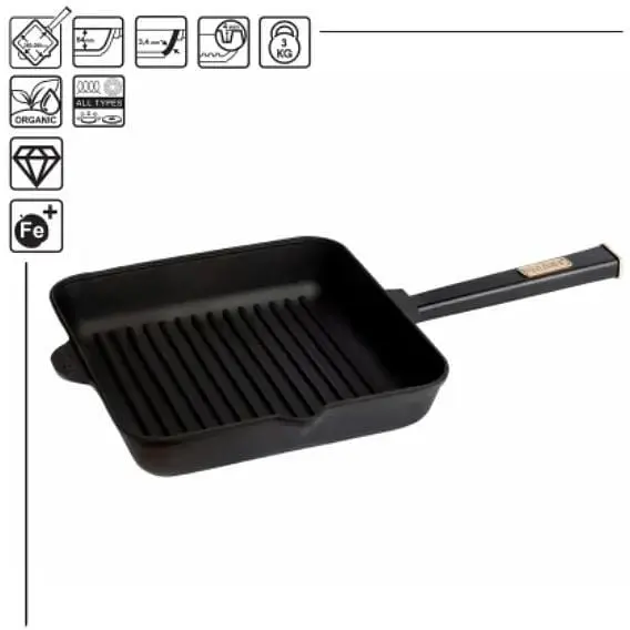 Уцінка. Сковорода-гриль Brizoll Optima-Black квадратна з ручкою 26х26х5 см (O262650G-P1)  - фото 2