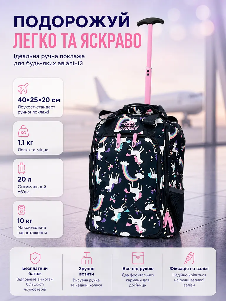 Валіза маленька для ручної поклажі Bordlite JBTB90/unicorn 40х25х20 см Різнокольоровий - фото 6