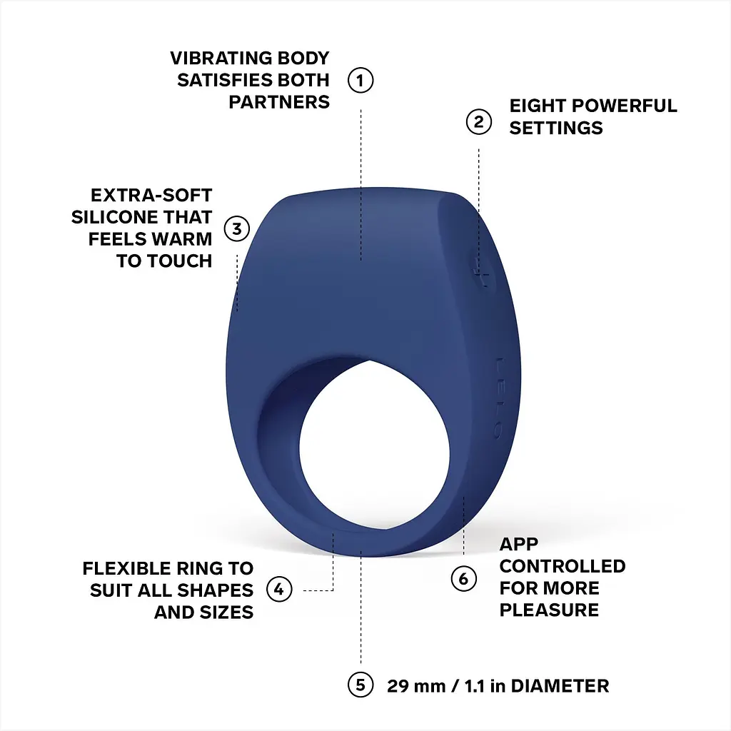 Ерекційне кільце з вібрацією LELO Tor 3, Blue - фото 2