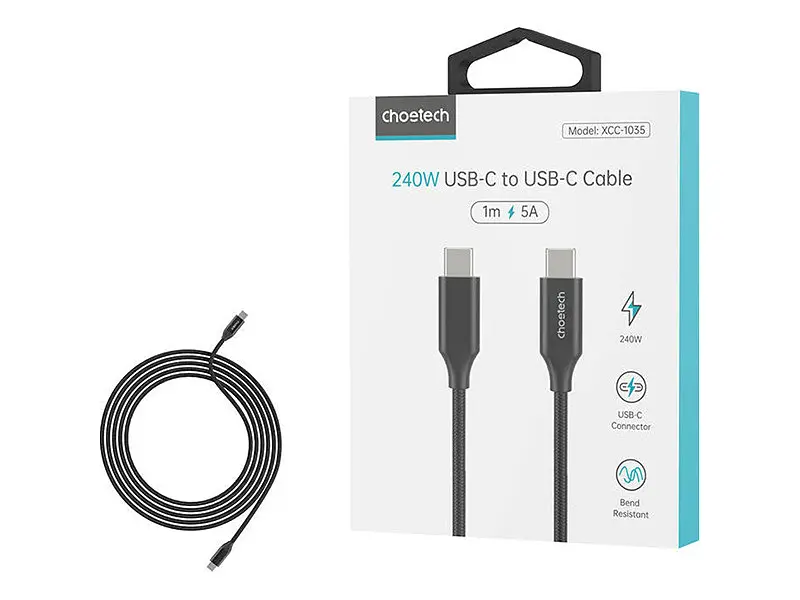 Кабель USB Type-C Choetech USB Type-C to USB Type-C 1m Black (XCC-1035) - фото 4