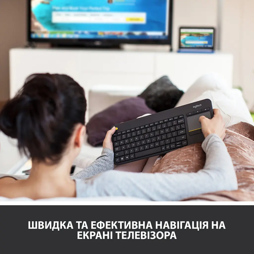 Клавиатура Logitech K400 Plus Touch Wireless UA Black (920-007145) - фото 2