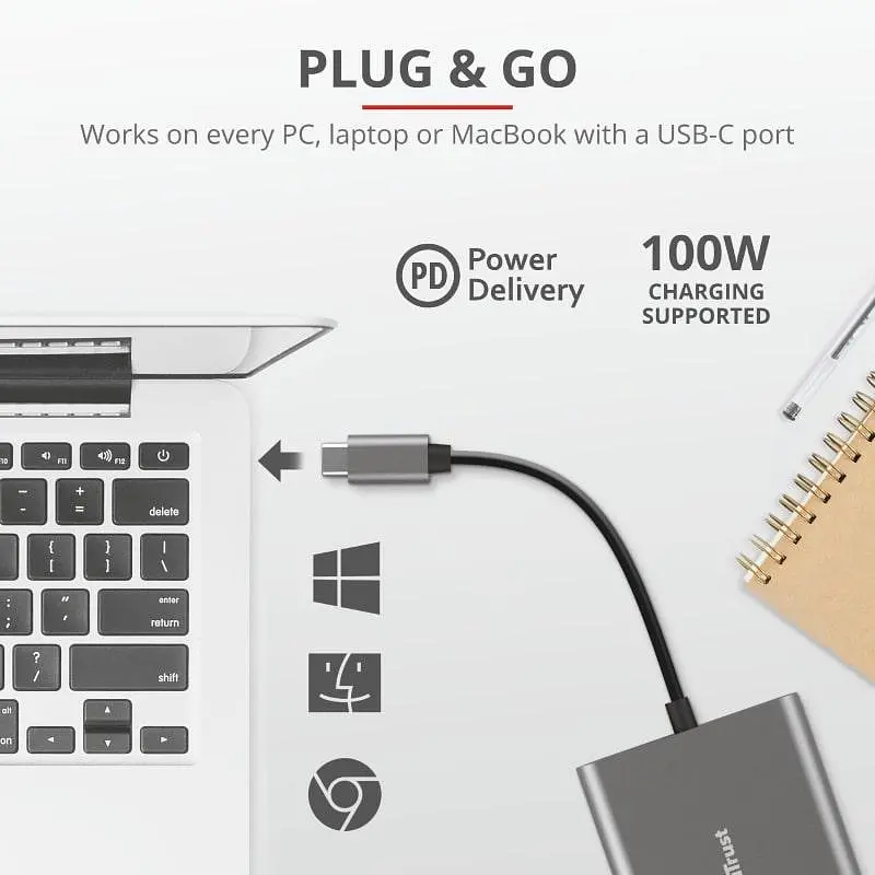 USB-Хаб Trust USB-хаб Dalyx 3-in-1 Multiport USB-C Adapter ALUMINIUM (23772_TRUST) - фото 5