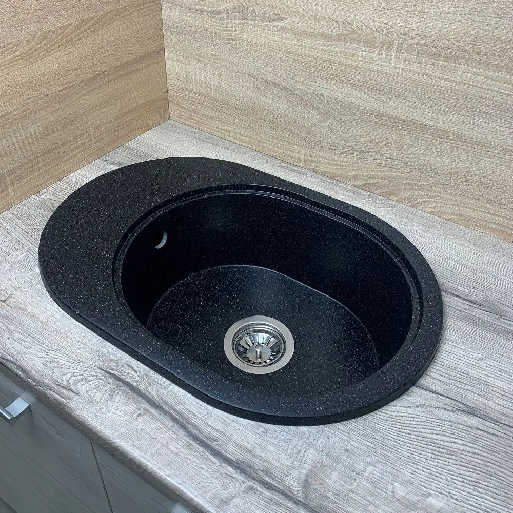 Кухонна мийка Adamant OVALE чорна 610x420x180 мм, з крилом 61 см - фото 3