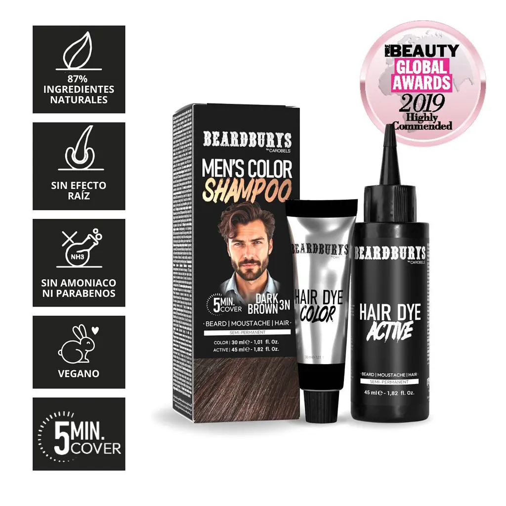 Шампунь камуфлюючий Beardburys Men's Color Shampoo Dark Brown 3N темно-коричневий - фото 3