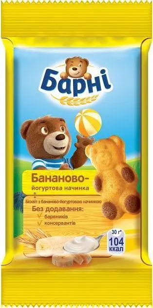 Упаковка бісквітів Барні бананових 30 г х 24 шт - фото 2