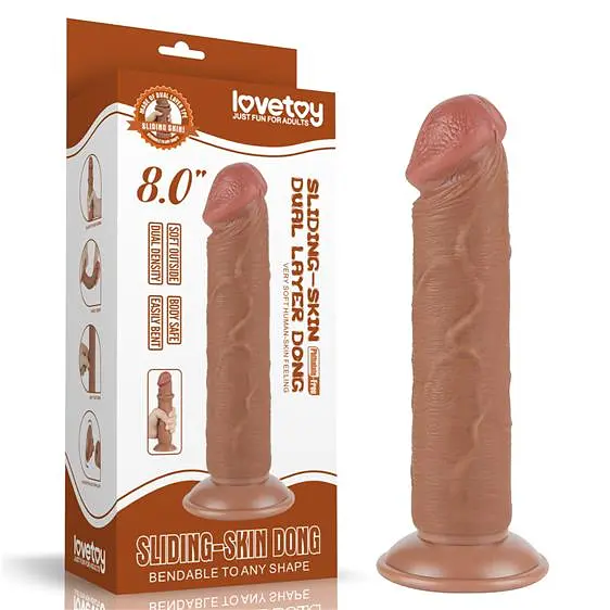 Фалоімітатор - Sliding-Skin Dual Layer Dong 8" Brown #2 - фото 4
